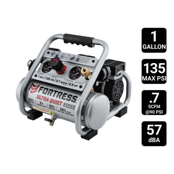 1 Gallon, 135 PSI Ultra Quiet Oil-Free Hand-Carry Jobsite Air Compressor