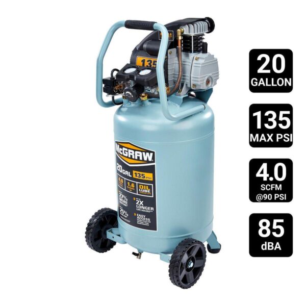 20 Gallon, 135 PSI Oil-lube Vertical Shop/Auto Air Compressor