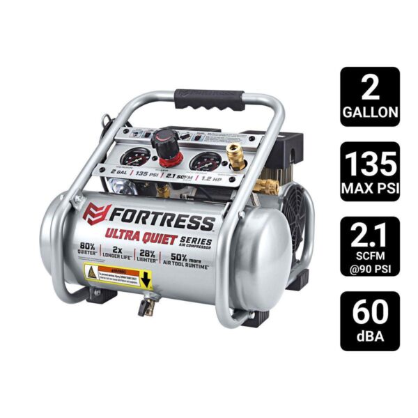 2 Gallon, 135 PSI Ultra Quiet Oil-Free Hand-Carry Jobsite Air Compressor