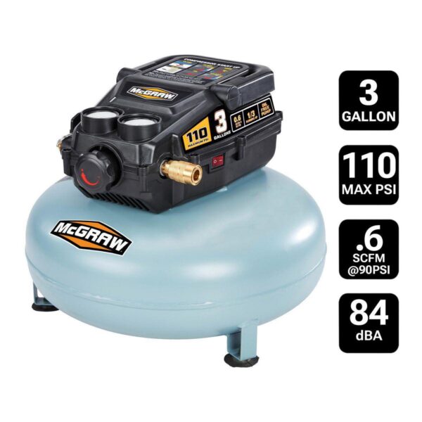 3 Gallon, 110 PSI Oil-Free Light-Duty Pancake Air Compressor