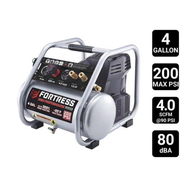 4 Gallon, 200 PSI High Performance Oil-Free Hand Carry Jobsite Air Compressor