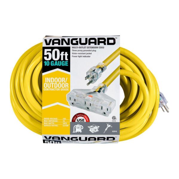 50 ft. x 10/3 Gauge Triple Tap Extension Cord, Yellow