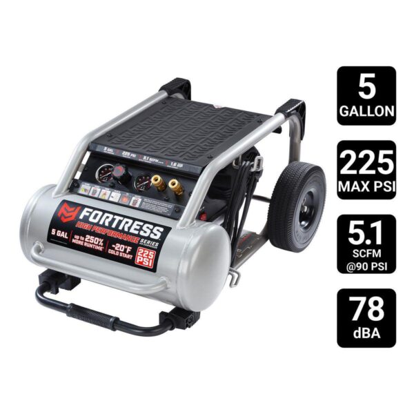 5 Gallon, 225 PSI High Performance Oil-Free Wheeled Jobsite Air Compressor