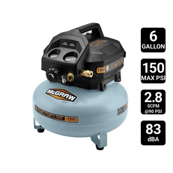 6 Gallon, 150 PSI Oil-Free Pancake Jobsite Air Compressor