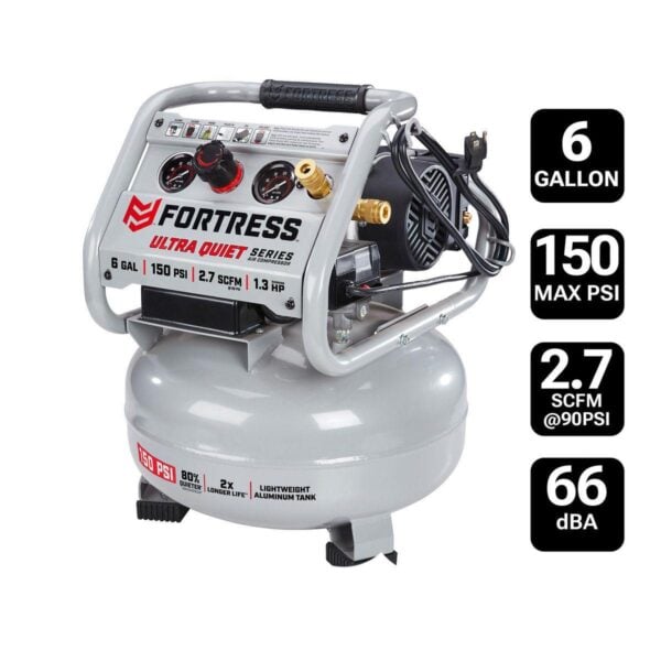 6 Gallon, 150 PSI Ultra Quiet Oil-Free Pancake Jobsite Air Compressor