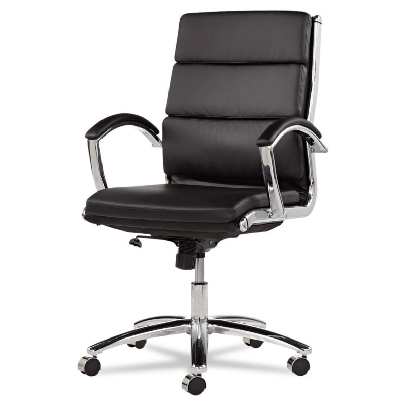 Alera Neratoli Mid-Back Slim Profile Chair, Faux Leather, Supports Up to 275 lb, Black Seat/Back, Chrome Base - Image 3