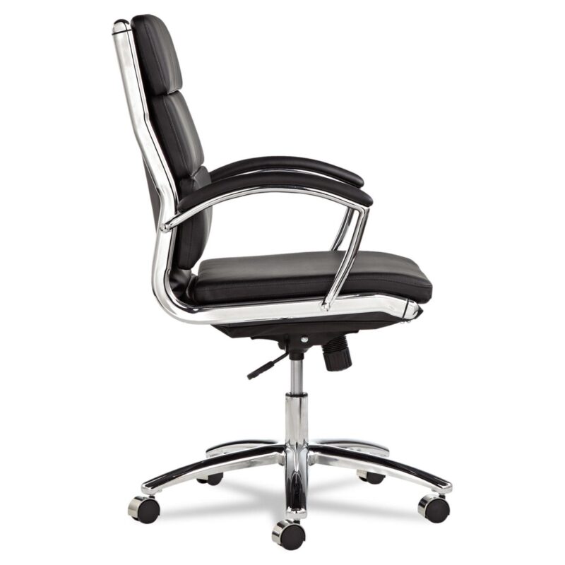 Alera Neratoli Mid-Back Slim Profile Chair, Faux Leather, Supports Up to 275 lb, Black Seat/Back, Chrome Base - Image 2