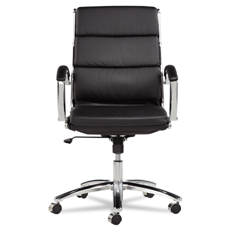 Alera Neratoli Mid-Back Slim Profile Chair, Faux Leather, Supports Up to 275 lb, Black Seat/Back, Chrome Base - Image 4
