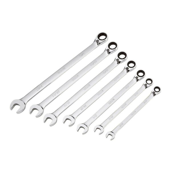 Anti-Slip Grip Professional SAE Ratcheting Combination Wrench Set, 7-Piece