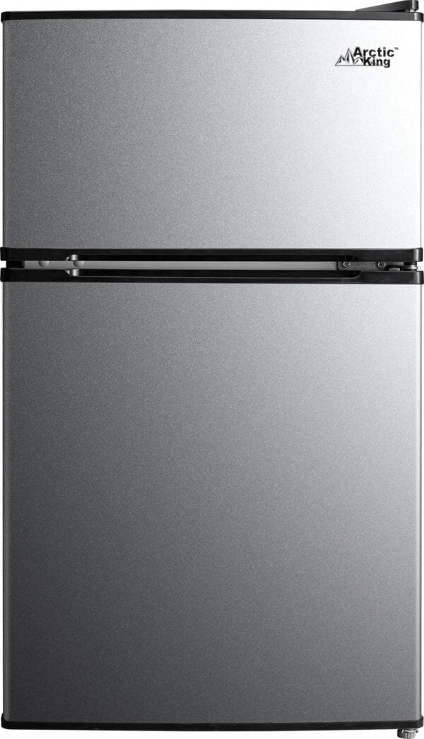 Arctic King 3.2 Cu ft Two Door Mini Fridge with Freezer, Stainless Steel, E-Star