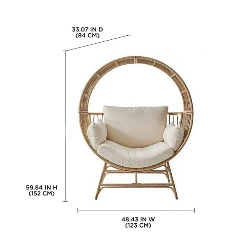 Better Homes and Gardens Bellamy Round Wicker Outdoor Egg Chair, Beige - Image 4