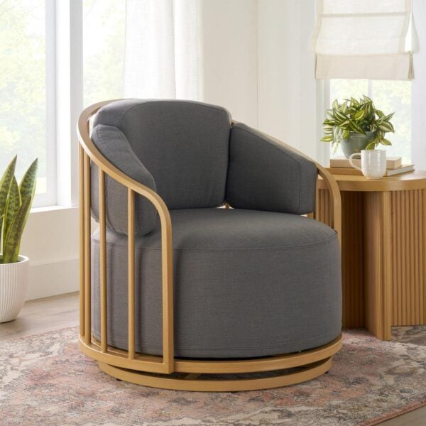 Better Homes and Gardens Lillian Swivel Birdcage Chair, Charcoal Linen