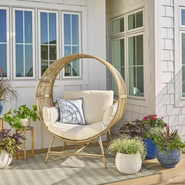 Better Homes and Gardens Bellamy Round Wicker Outdoor Egg Chair, Beige