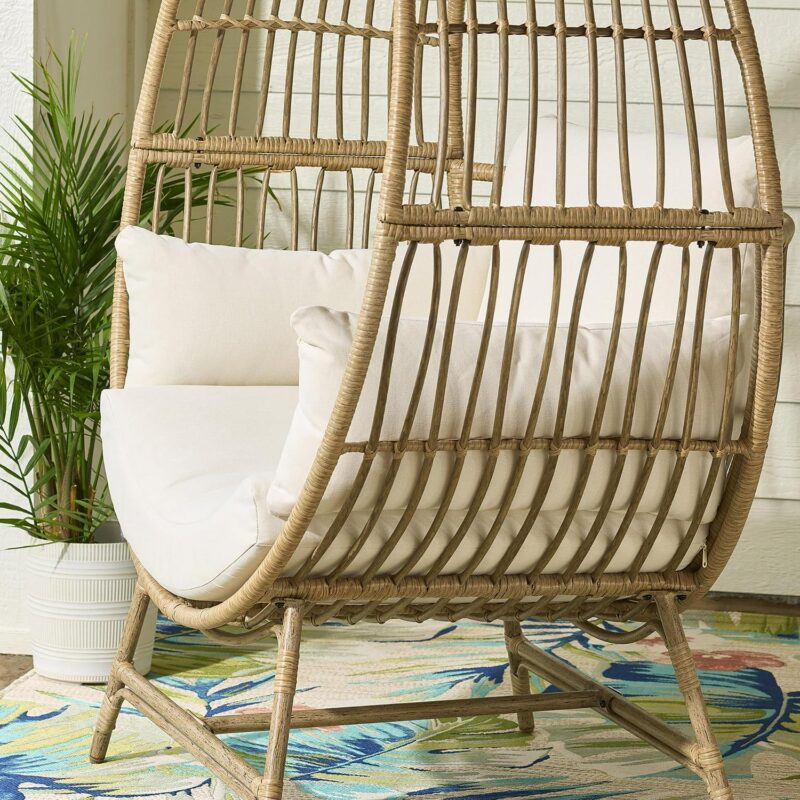 Better Homes and Gardens Bellamy Round Wicker Outdoor Egg Chair, Beige - Image 5