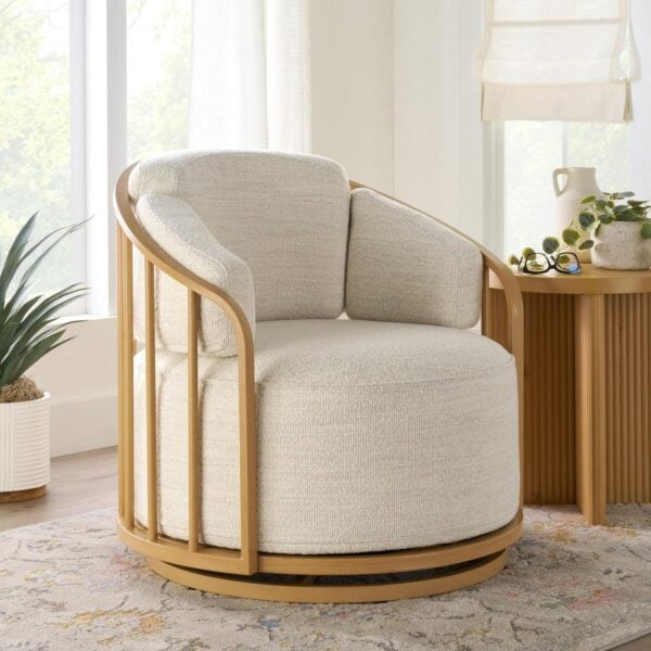 Better Homes and Gardens Lillian Swivel Birdcage Chair, Cream Boucle