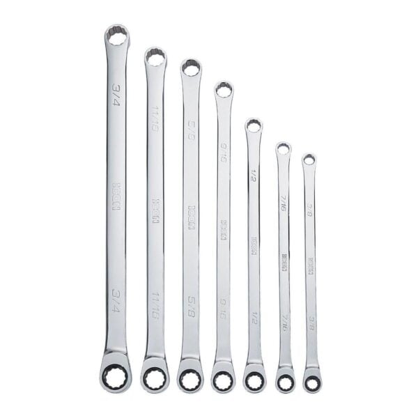 Extra Long Professional SAE Double Box Ratcheting Wrench, 7 Piece