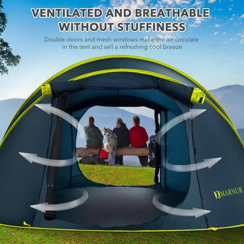 MARNUR Instant Tent 4-Person Camp Tent, Auto Setup Pop Up Tent, Waterproof, Huge Door and Windows, Dark Blue - Image 8