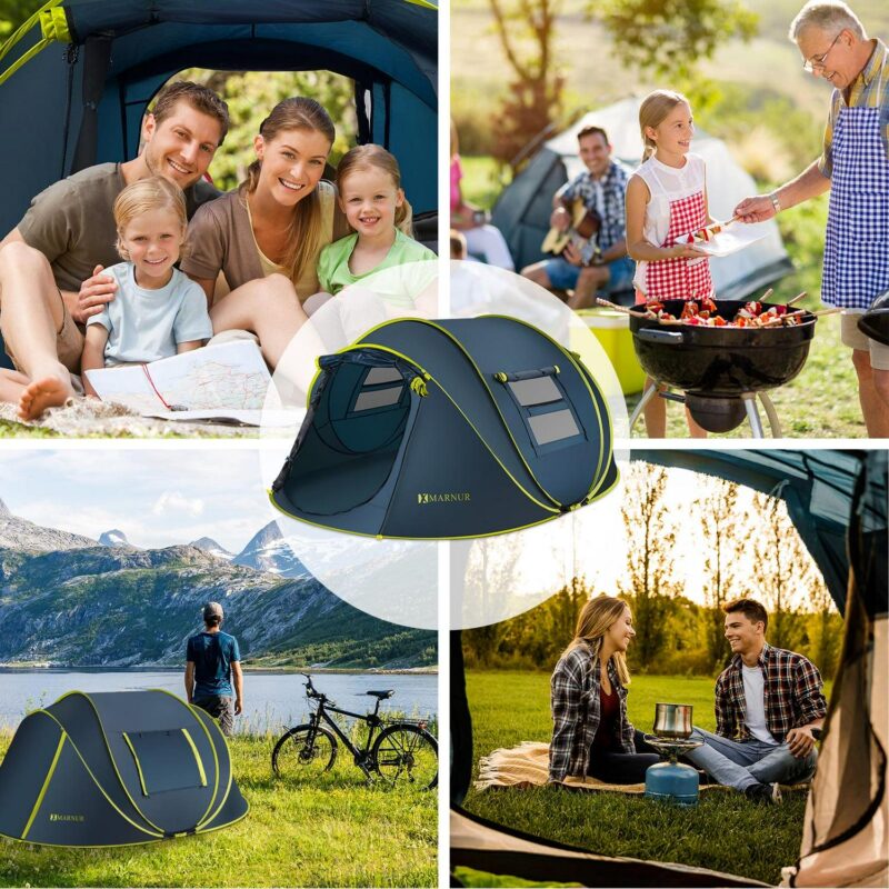 MARNUR Instant Tent 4-Person Camp Tent, Auto Setup Pop Up Tent, Waterproof, Huge Door and Windows, Dark Blue - Image 3
