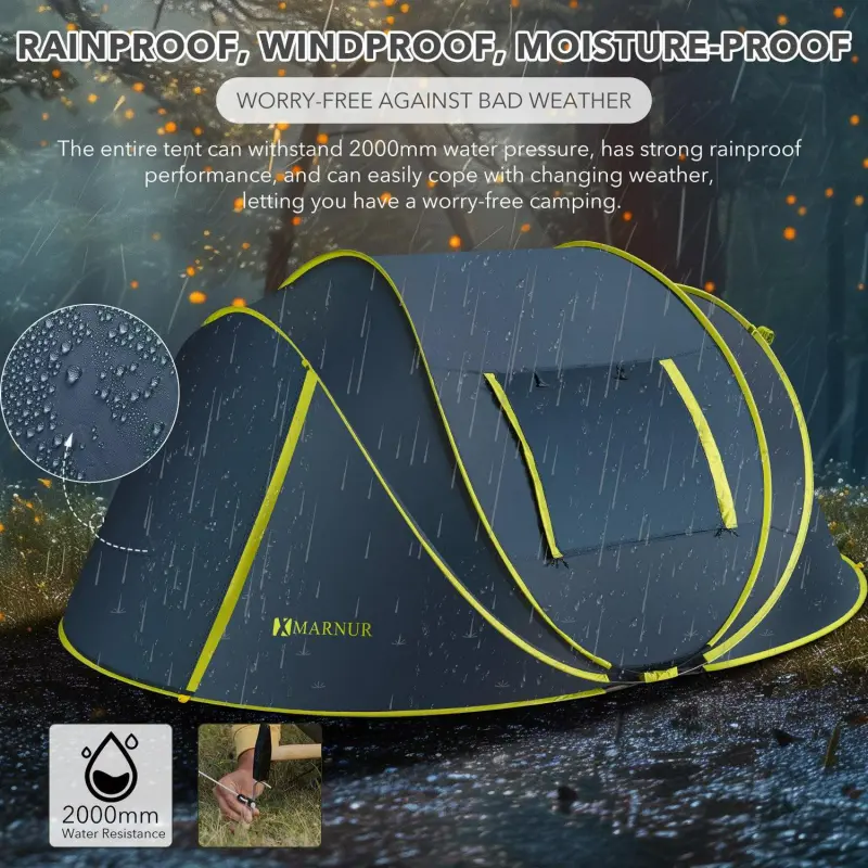 MARNUR Instant Tent 4-Person Camp Tent, Auto Setup Pop Up Tent, Waterproof, Huge Door and Windows, Dark Blue - Image 6