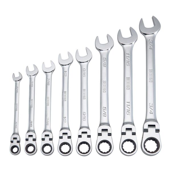 Professional Flex-Head SAE Ratcheting Combination Wrench, 8-Piece