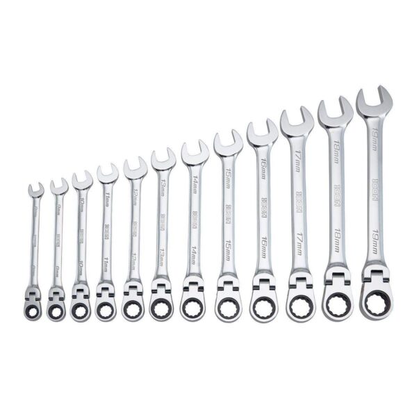 Professional Flex-Head Metric Ratcheting Combination Wrench, 12-Piece