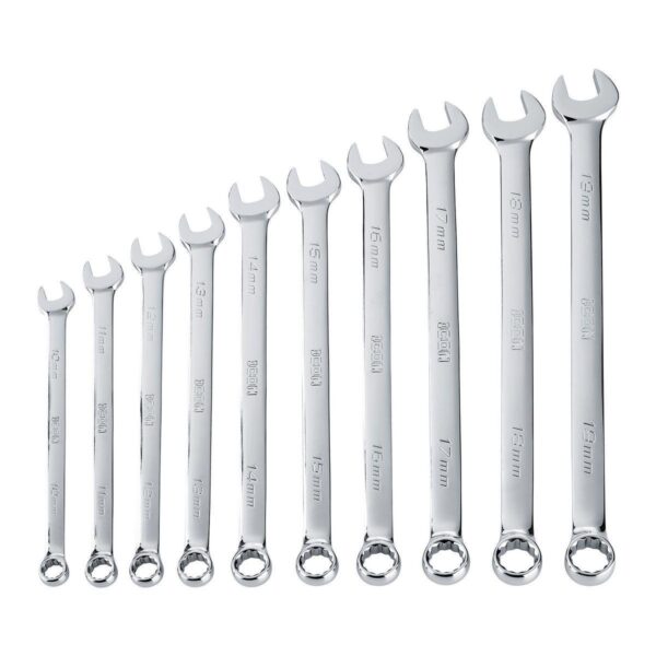 Professional Long Metric Combination Wrench Set, 10 Piece