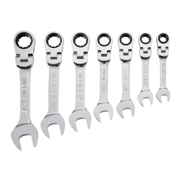 Professional Stubby Flex Head SAE Ratcheting Combination Wrench Set, 7-Piece