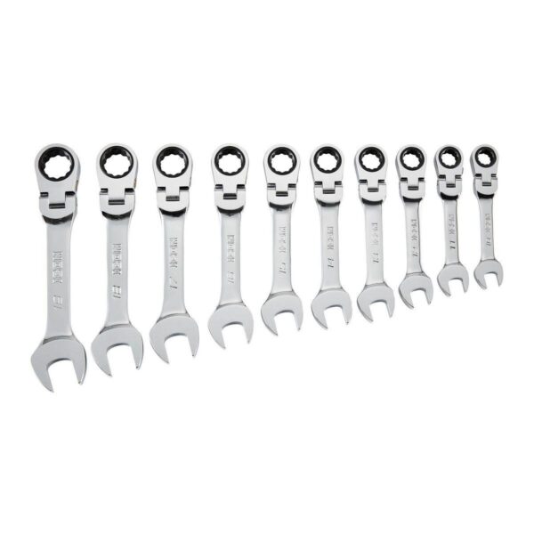 Professional Stubby Flex Head Metric Ratcheting Combination Wrench Set, 10-Piece