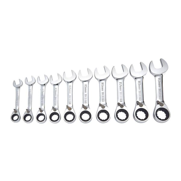 Professional Stubby Metric Ratcheting Combination Wrench Set, 10 Piece