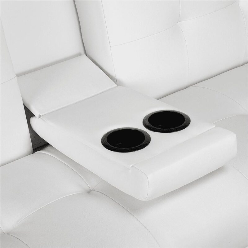 Renwick LuxuryGoods Modern Faux Leather Futon with Cupholders and Pillows, White - Image 6