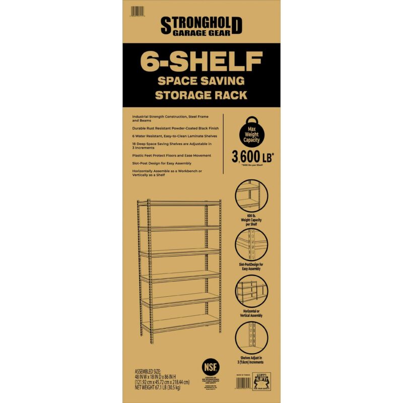 Stronghold Garage Gear by Shin Crest 6-Shelf Boltless Rack with Wood Decking, 600lbs Per Shelf - Image 8