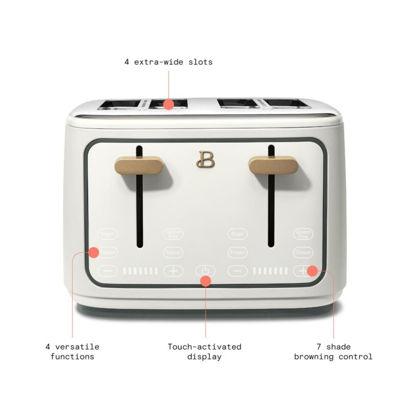 Beautiful 4-Slice Toaster with Touch-Activated Display, White Icing by Drew Barrymore - Image 4