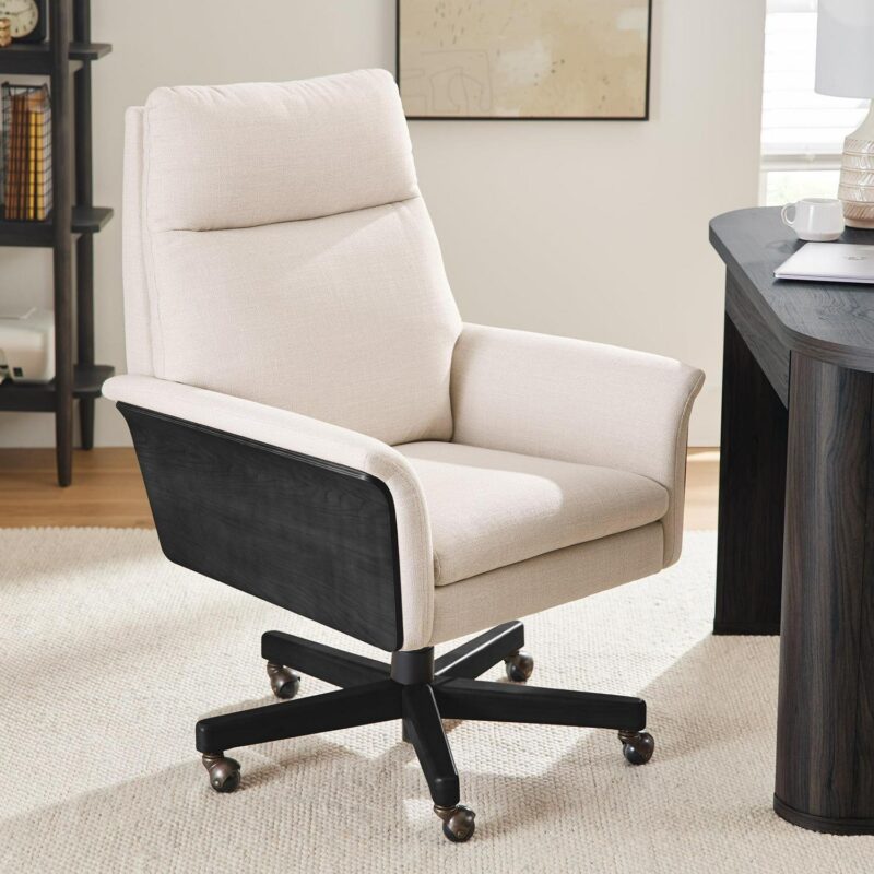 Better Homes and Gardens Juliet Tall Back Office Chair, Cream and Rich Black Finish