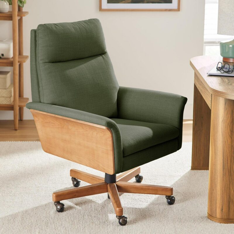 Better Homes and Gardens Juliet Tall Back Office Chair, Olive and Light Honey Finish