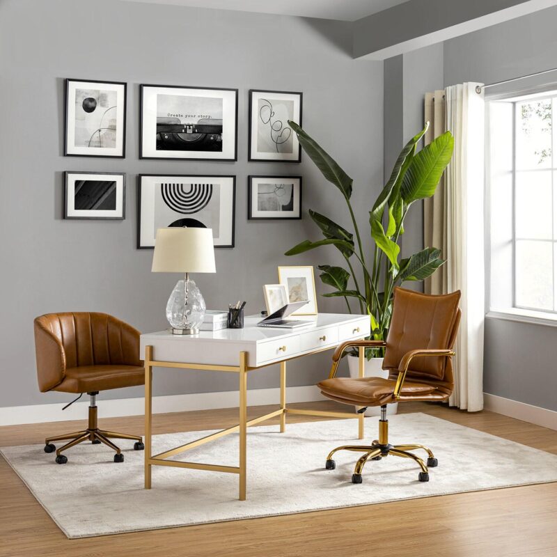 14 Karat Home Camel Contemporary Adjustable Height Swivel Polyurethane Task Chair - Image 3