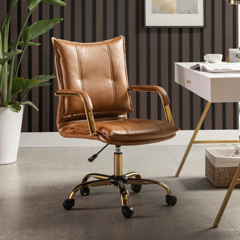 14 Karat Home Camel Contemporary Adjustable Height Swivel Polyurethane Task Chair