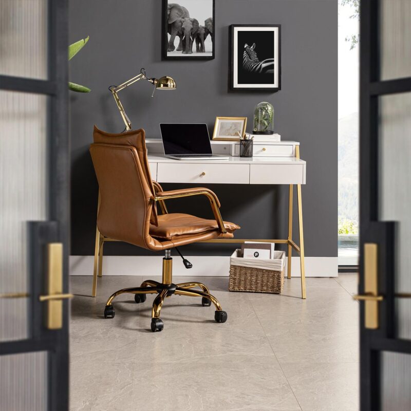 14 Karat Home Camel Contemporary Adjustable Height Swivel Polyurethane Task Chair - Image 2