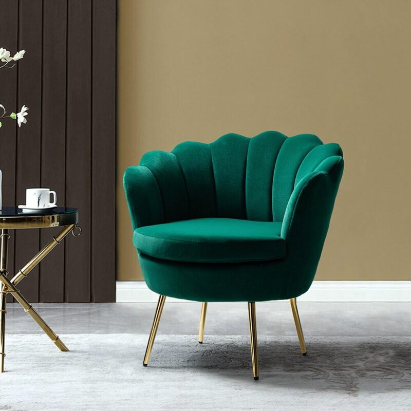 14 Karat Home Modern GREEN Velvet Barrel Chair - Image 8