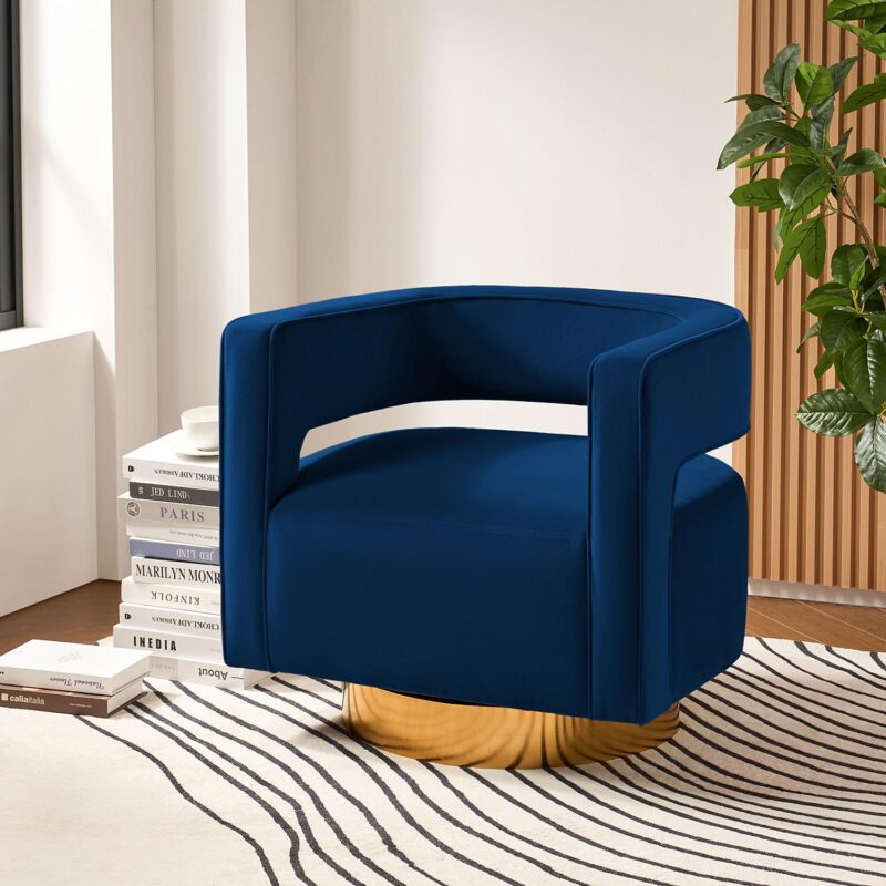 14 Karat Home Modern NAVY Swivel Barrel Chair