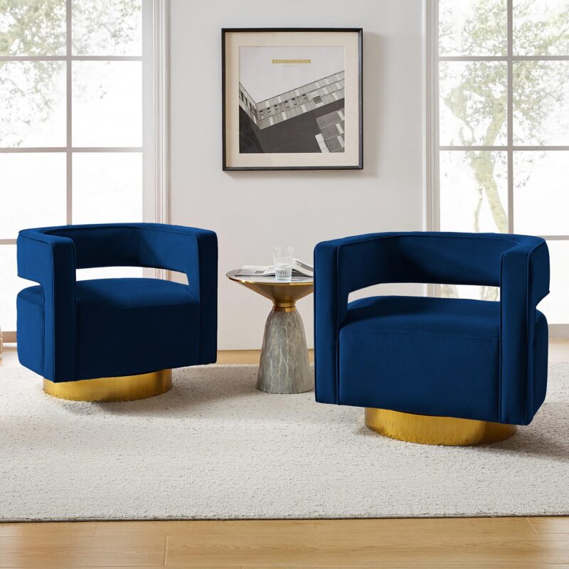 14 Karat Home Modern NAVY Swivel Barrel Chair - Image 2