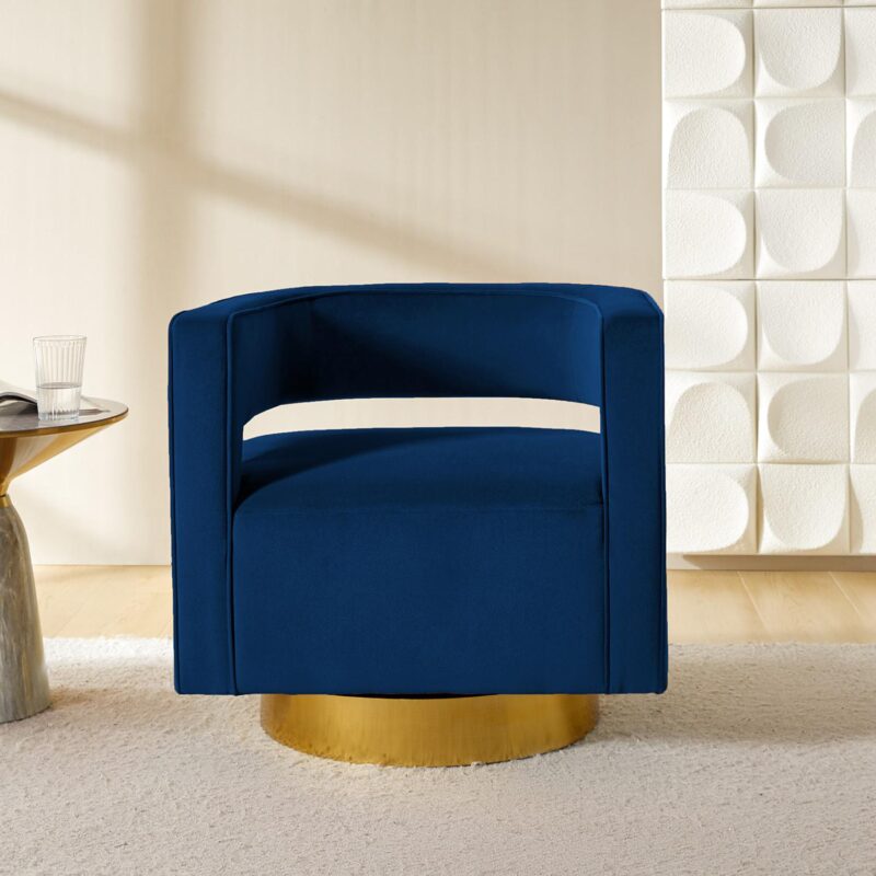 14 Karat Home Modern NAVY Swivel Barrel Chair - Image 3