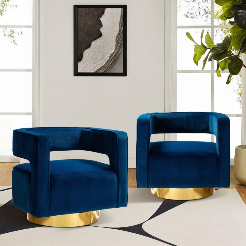 14 Karat Home Modern NAVY Swivel Barrel Chair - Image 5