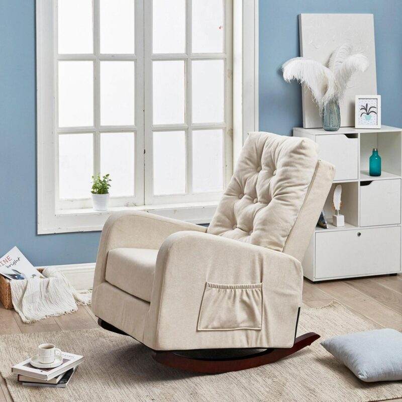 AHIOU HOME Brayden Modern Beige Velvet Rocking Chair - Image 3