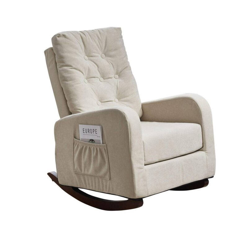 AHIOU HOME Brayden Modern Beige Velvet Rocking Chair