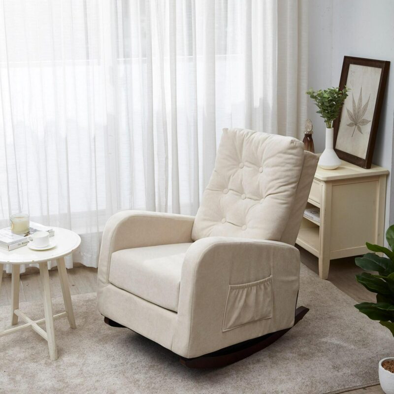 AHIOU HOME Brayden Modern Beige Velvet Rocking Chair - Image 2