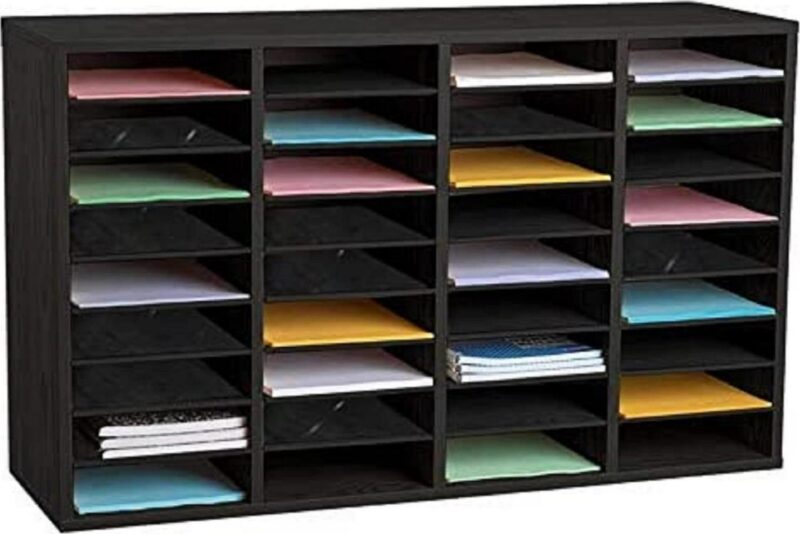 AdirOffice 36-Compartment Black MDF File Organizer