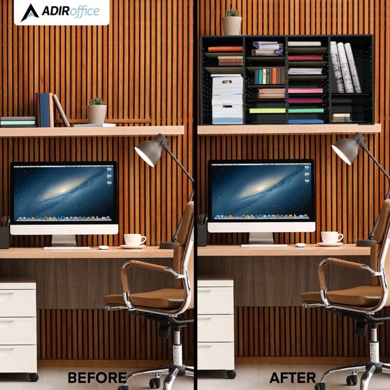 AdirOffice 36-Compartment Black MDF File Organizer - Image 3