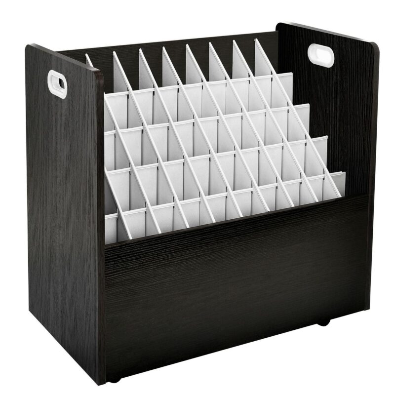 AdirOffice 50 - compartment Black Mobile Wood Roll File Storage Organizer