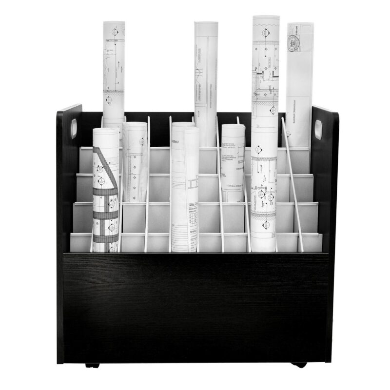 AdirOffice 50 - compartment Black Mobile Wood Roll File Storage Organizer - Image 2