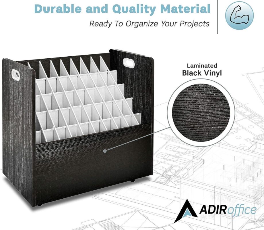 AdirOffice 50 - compartment Black Mobile Wood Roll File Storage Organizer - Image 4